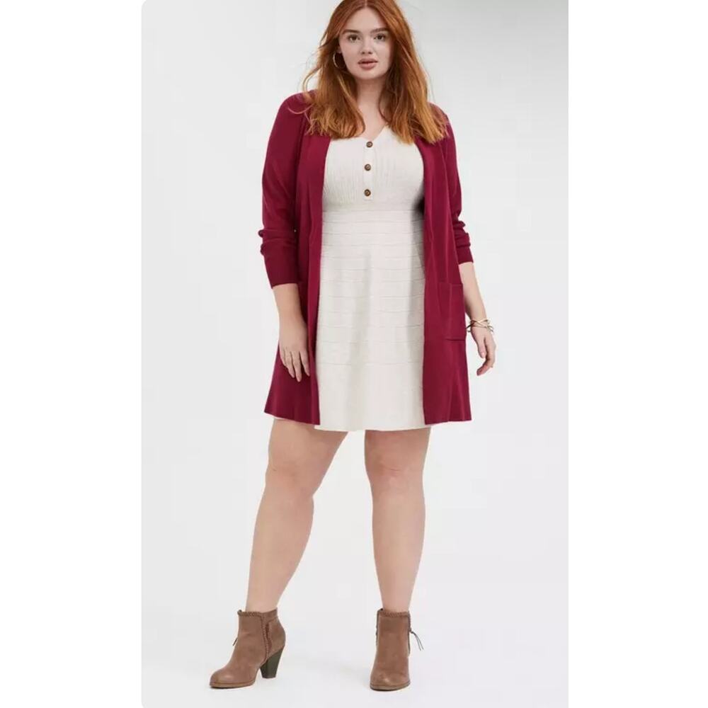 Brand New Oatmeal Colored Torrid Button-Front Sweater Skater Dress